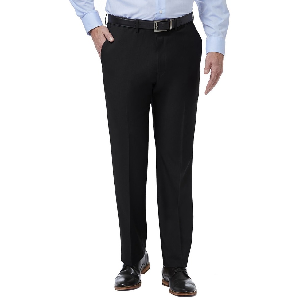 J M Haggar Mens Classic Fit Stretch Solid Black Dress Pants 36W X 30L